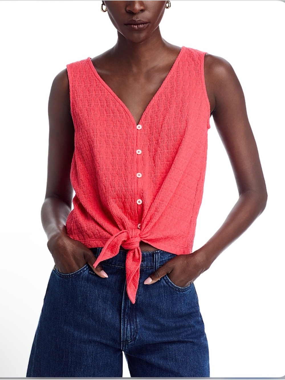 Standard Surplus v-neck sleeveless tie-front tank top button-front tie hem size